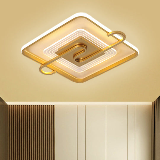 16.5"/20.5" Gold Metal LED Square Parlor Flushmount: Contemporary Close to Ceiling Lamp with Warm/White Light