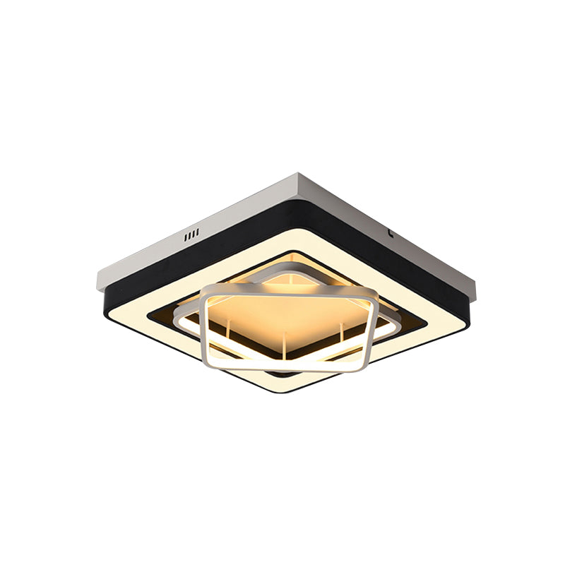 Black Metallic Square Flush Mount LED Ceiling Lamp for Stylish Modern Bedroom Lighting