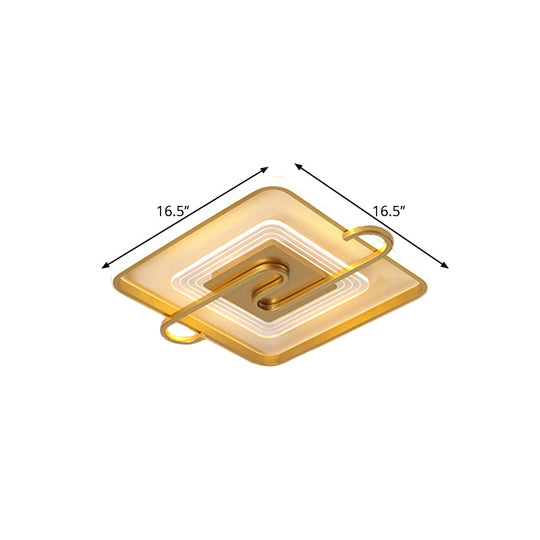 16.5"/20.5" Gold Metal LED Square Parlor Flushmount: Contemporary Close to Ceiling Lamp with Warm/White Light