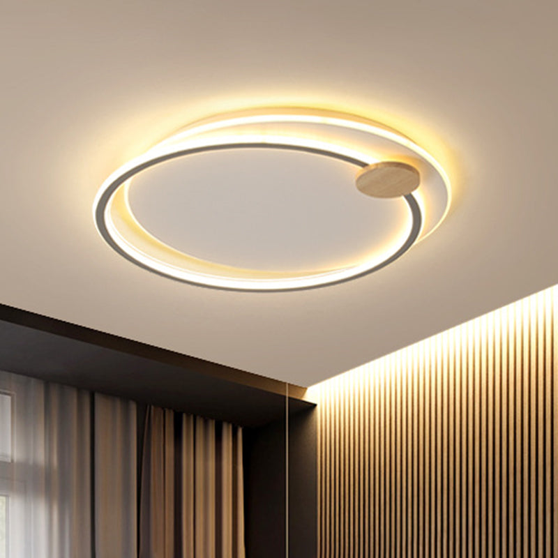 Modern Metal LED Circle Ceiling Lamp: Black/Grey Flush Mount Lighting in Warm/White Light, 16.5"/20.5" Width