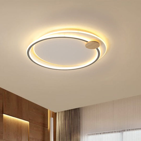 Modern Metal LED Circle Ceiling Lamp: Black/Grey Flush Mount Lighting in Warm/White Light, 16.5"/20.5" Width