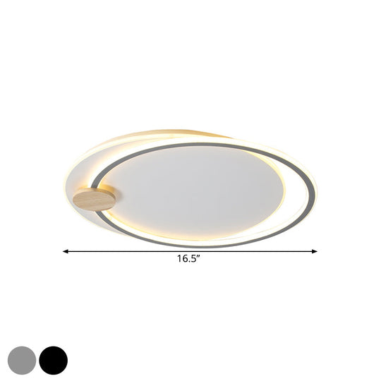 Modern Metal LED Circle Ceiling Lamp: Black/Grey Flush Mount Lighting in Warm/White Light, 16.5"/20.5" Width