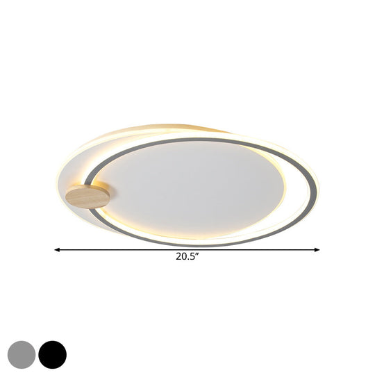 Modern Metal Led Circle Ceiling Lamp: Black/Grey Flush Mount Lighting In Warm/White Light 16.5/20.5