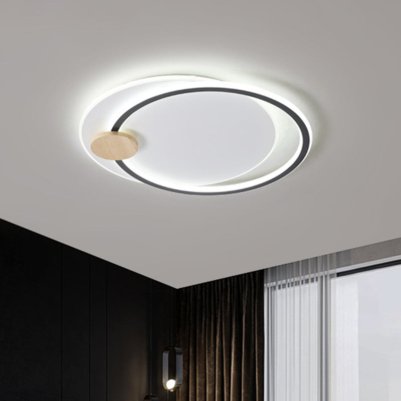 Modern Metal LED Circle Ceiling Lamp: Black/Grey Flush Mount Lighting in Warm/White Light, 16.5"/20.5" Width