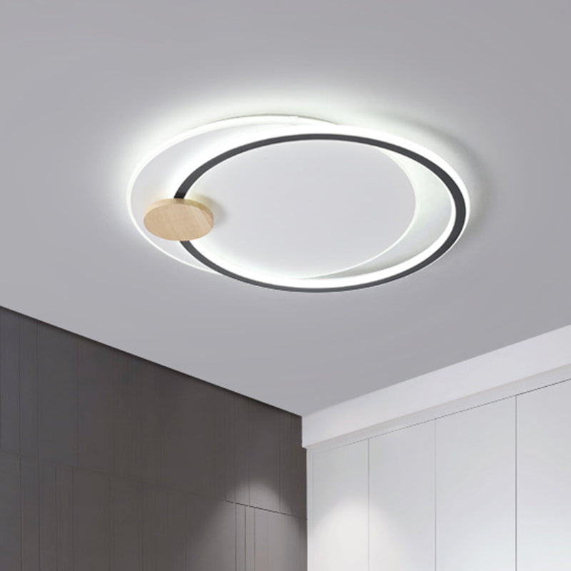 Modern Metal LED Circle Ceiling Lamp: Black/Grey Flush Mount Lighting in Warm/White Light, 16.5"/20.5" Width