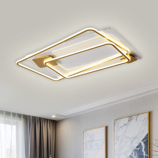 Sleek Metallic LED Ceiling Lamp for Living Room - Rectangle Semi Flush Mount