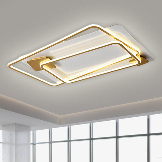 Sleek Metallic LED Ceiling Lamp for Living Room - Rectangle Semi Flush Mount