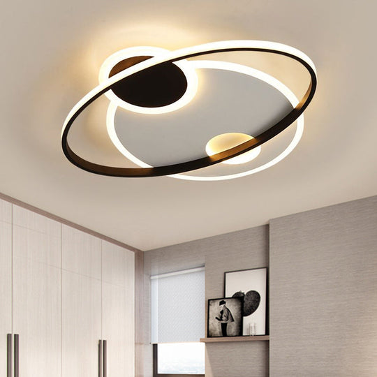 19"/21.5" Planetary Orbit Semi Flush LED Ceiling Lighting in Black – Warm/White Light