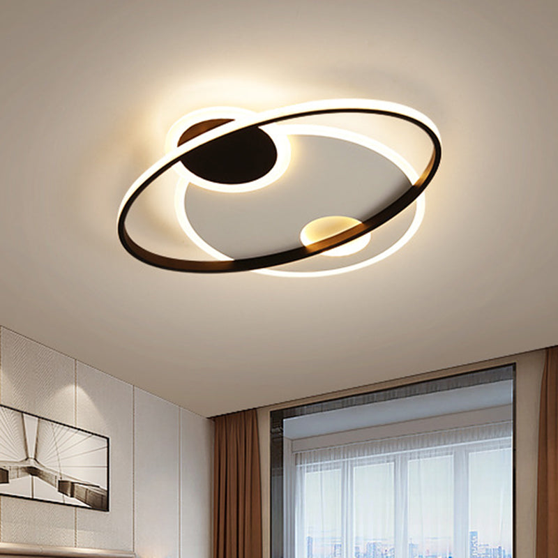 19"/21.5" Planetary Orbit Semi Flush LED Ceiling Lighting in Black – Warm/White Light