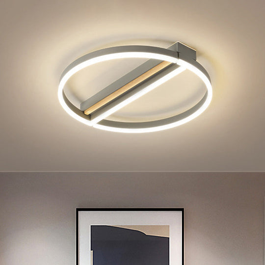 Circle Semi Flush Mount Metal LED Ceiling Fixture in Gold/Grey - 16.5"/20.5" Wide, Minimalistic Design, Warm/White Light