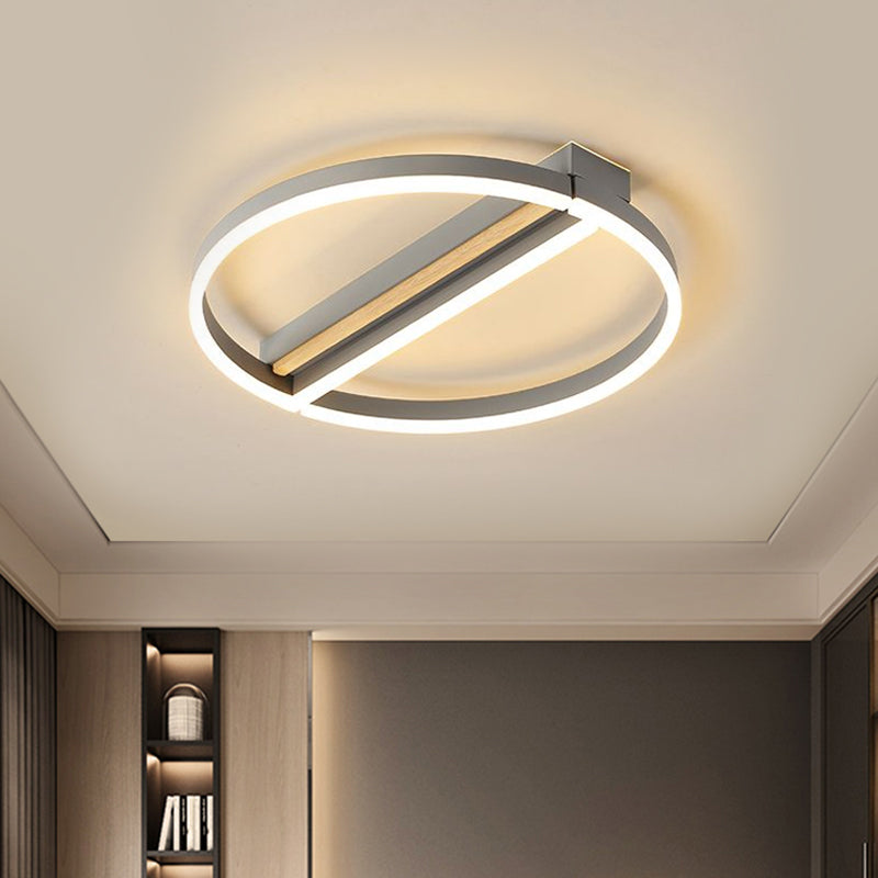 Circle Semi Flush Mount Metal LED Ceiling Fixture in Gold/Grey - 16.5"/20.5" Wide, Minimalistic Design, Warm/White Light