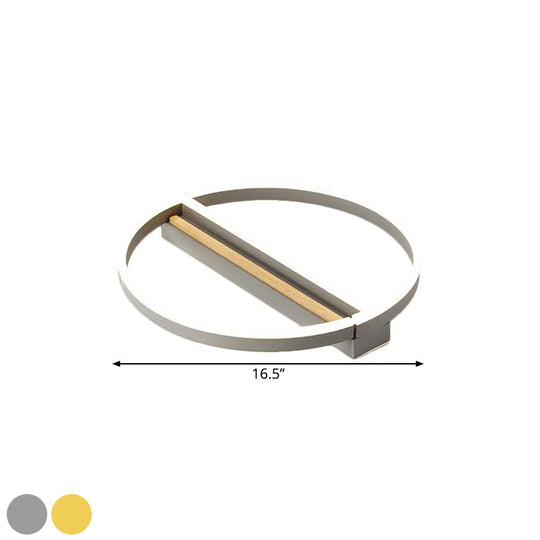 Circle Semi Flush Mount Metal LED Ceiling Fixture in Gold/Grey - 16.5"/20.5" Wide, Minimalistic Design, Warm/White Light