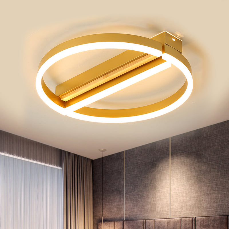 Circle Semi Flush Mount Metal LED Ceiling Fixture in Gold/Grey - 16.5"/20.5" Wide, Minimalistic Design, Warm/White Light