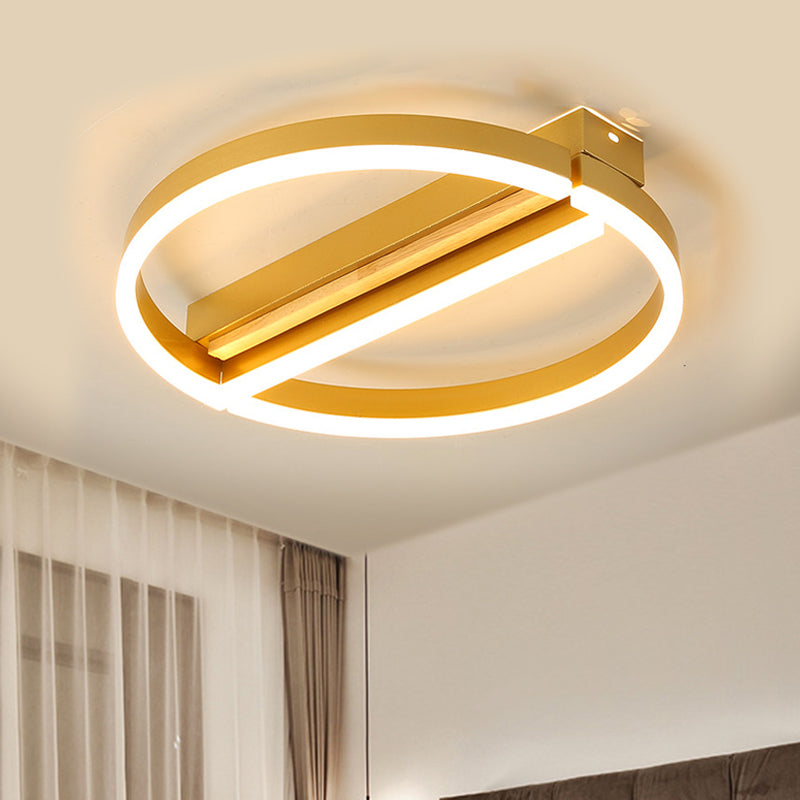 Circle Semi Flush Mount Metal LED Ceiling Fixture in Gold/Grey - 16.5"/20.5" Wide, Minimalistic Design, Warm/White Light