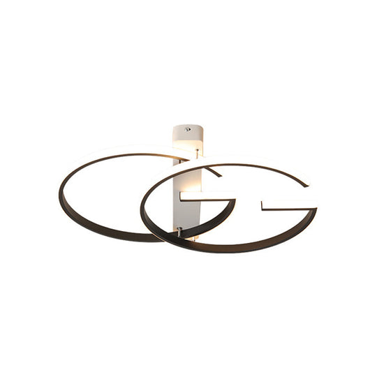 Minimalist Dual G-Shape Metal LED Ceiling Light in Warm/White, Black Finish – 18"/21.5" Wide