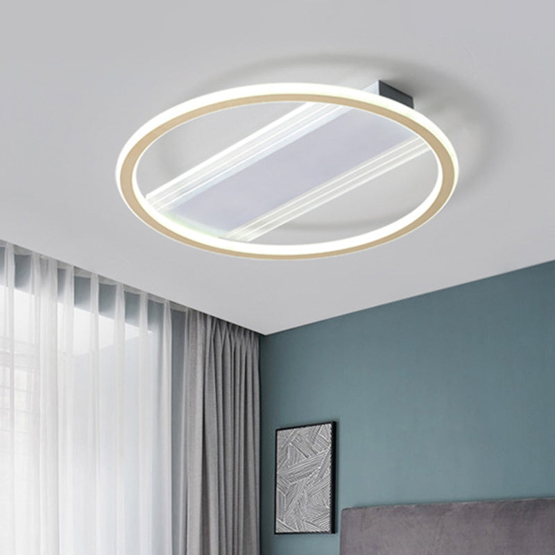 Simplicity LED Ceiling Fixture White Semi Flush Mount with Metallic Shade, Warm/White Light, 16.5"/20.5" Width