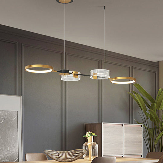 Gold Metallic LED Modern Pendant Light Fixture for Island with Circular Design