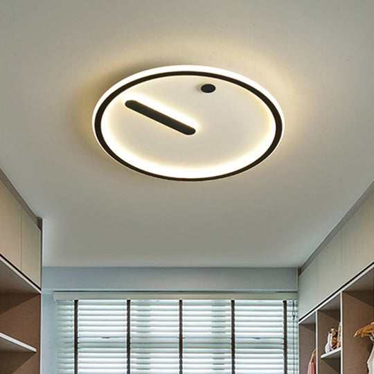 Modern Led Circle Flush Mount Metallic Ceiling Light In Black & White 12/16/19.5 Wide Warm/White