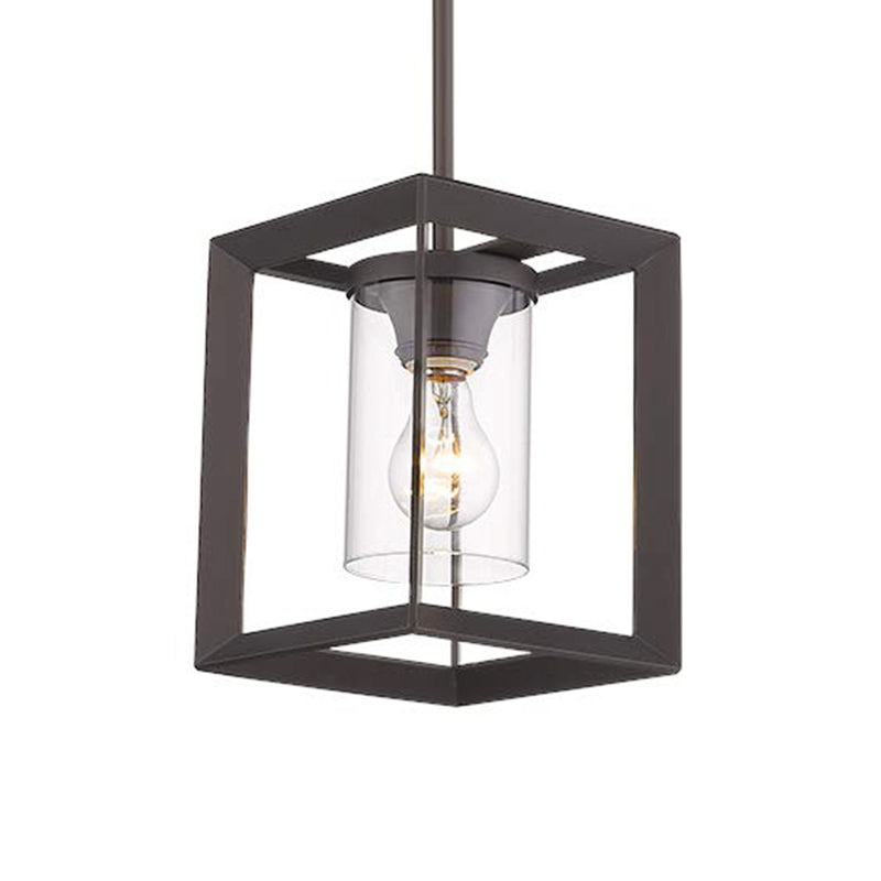 Industrial Black Cylinder Glass Pendant Light - Clear Glass - Living Room Ceiling Fixture