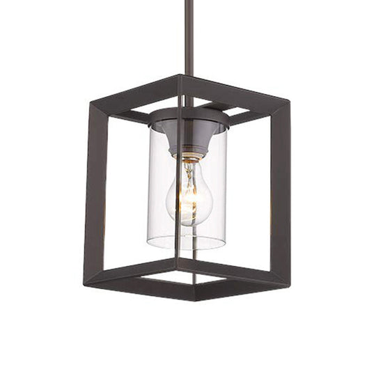 Industrial Black Cylinder Glass Pendant Light - Clear Glass - Living Room Ceiling Fixture