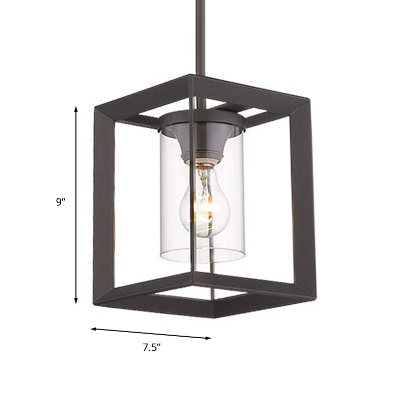 Industrial Black Cylinder Glass Pendant Light - Clear Glass - Living Room Ceiling Fixture