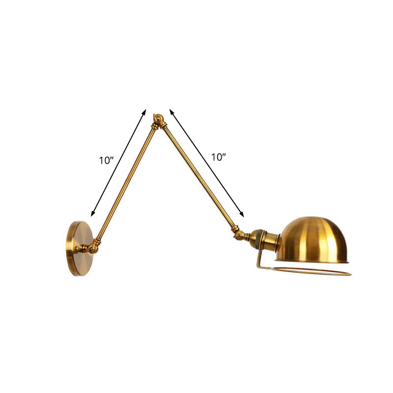 Vintage Style Swing Arm Wall Light With Brass/Copper Finish And Bowl Shade - 1-Light Mount Design