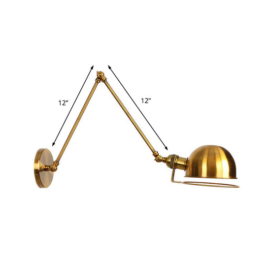 Vintage Style Swing Arm Wall Light With Brass/Copper Finish And Bowl Shade - 1-Light Mount Design