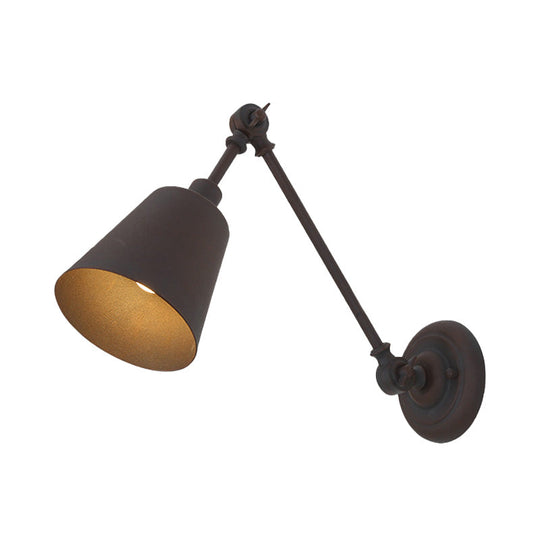 Contemporary Metallic Wall Mount Light: Adjustable Arm Black/Rust Tapered Bedroom Sconce