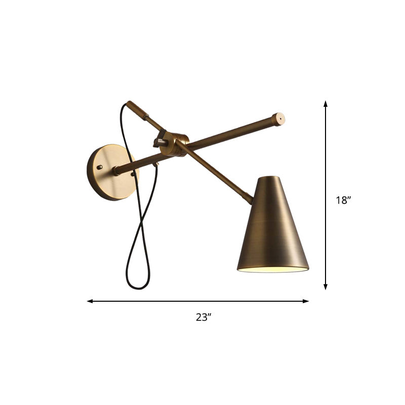 Vintage-Style Bronze Cone Wall Sconce Light - Adjustable Task Lighting For Living Room