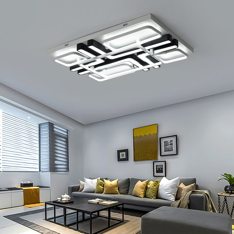 Geometric LED Ceiling Light in Black and White for Modern Living Spaces