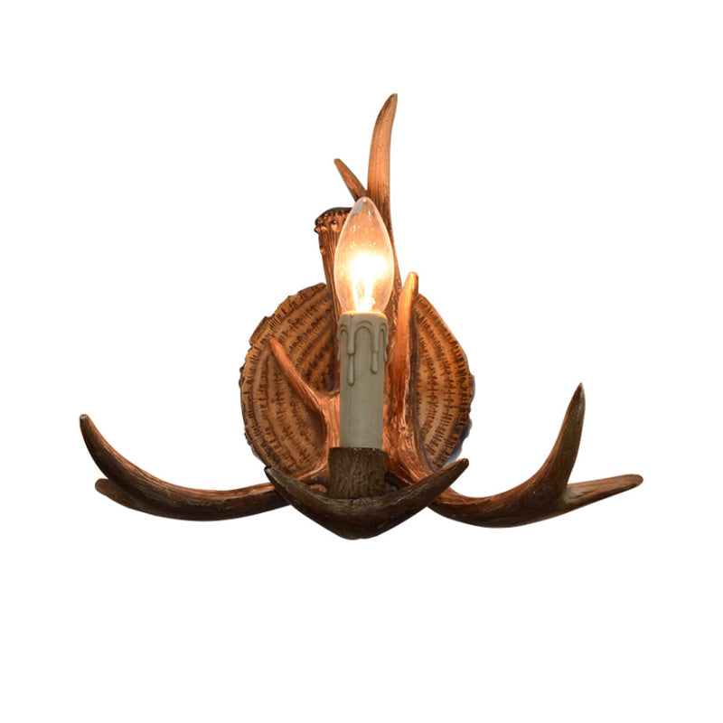 Rustic Brown Resin Antlers Wall Sconce - Cottage Décor 1 Head Candle Light