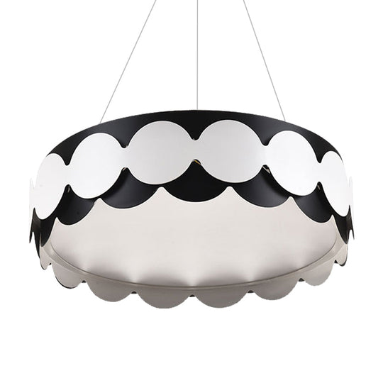 Tiziana - Black Black Metal Scalloped Drum Hanging Pendant Contemporary Restaurant Integrated LED Pendant Lamp in Warm/White/Neutral