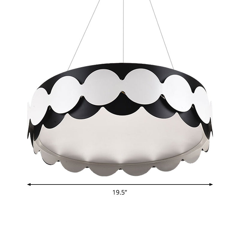 Tiziana - Black Black Metal Scalloped Drum Hanging Pendant Contemporary Restaurant Integrated LED Pendant Lamp in Warm/White/Neutral