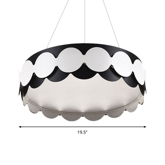 Tiziana - Black Metal Scalloped Drum Hanging Pendant Contemporary Restaurant Integrated Led Lamp In