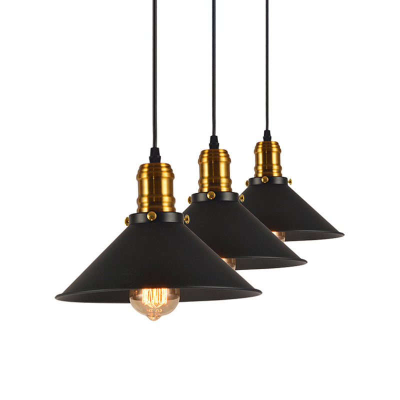 Vintage Cone Metal Ceiling Pendant Light - 1/2/3-Pack, Black, Stylish Design - 10"/12"/14" Width