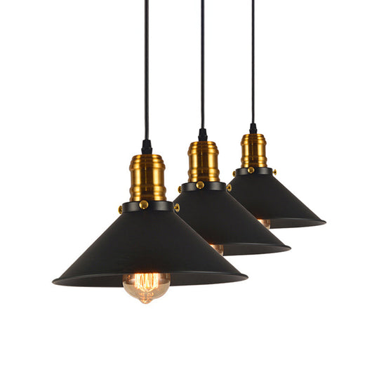 Vintage Cone Metal Ceiling Pendant - 1/2/3-Pack Stylish 1 Light Black 10/12/14 Width For Dining Room