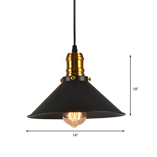 Vintage Cone Metal Ceiling Pendant Light - 1/2/3-Pack, Black, Stylish Design - 10"/12"/14" Width