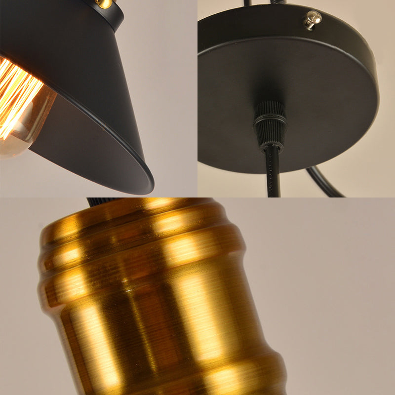 Vintage Cone Metal Ceiling Pendant Light - 1/2/3-Pack, Black, Stylish Design - 10"/12"/14" Width