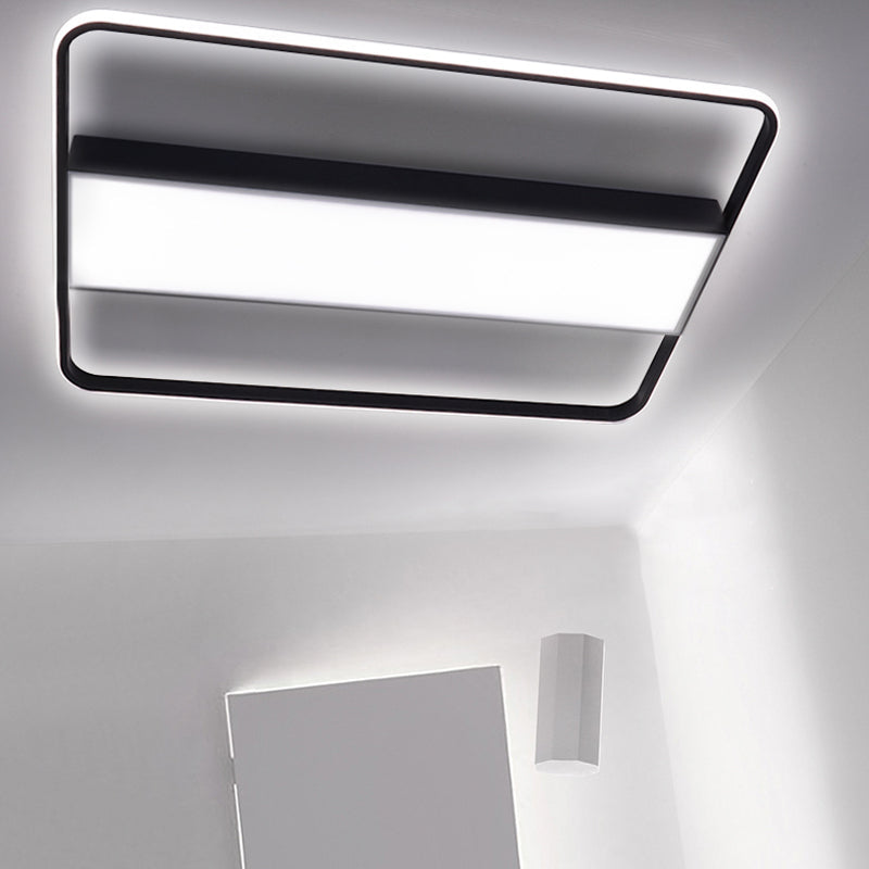 Nordic Led Rectangular Ceiling Light With Acrylic Shade - White/Black Flush Mount For Bedroom