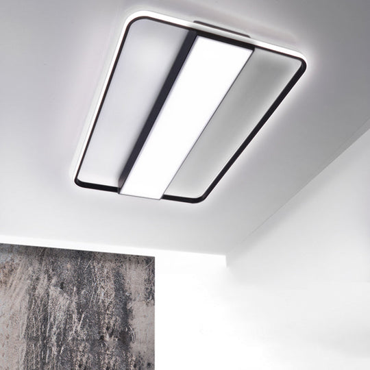 Nordic Led Rectangular Ceiling Light With Acrylic Shade - White/Black Flush Mount For Bedroom