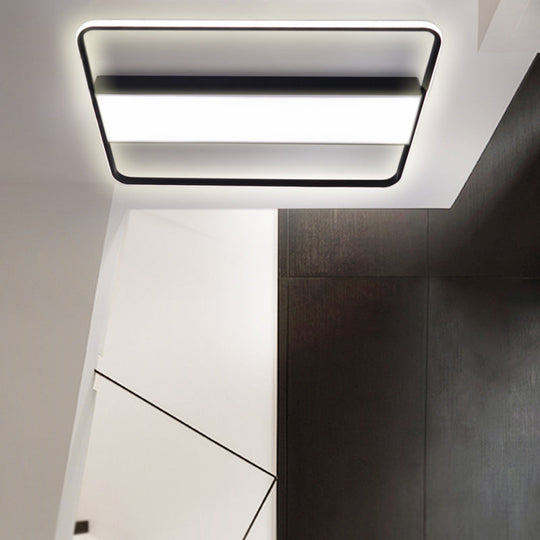 Nordic Led Rectangular Ceiling Light With Acrylic Shade - White/Black Flush Mount For Bedroom