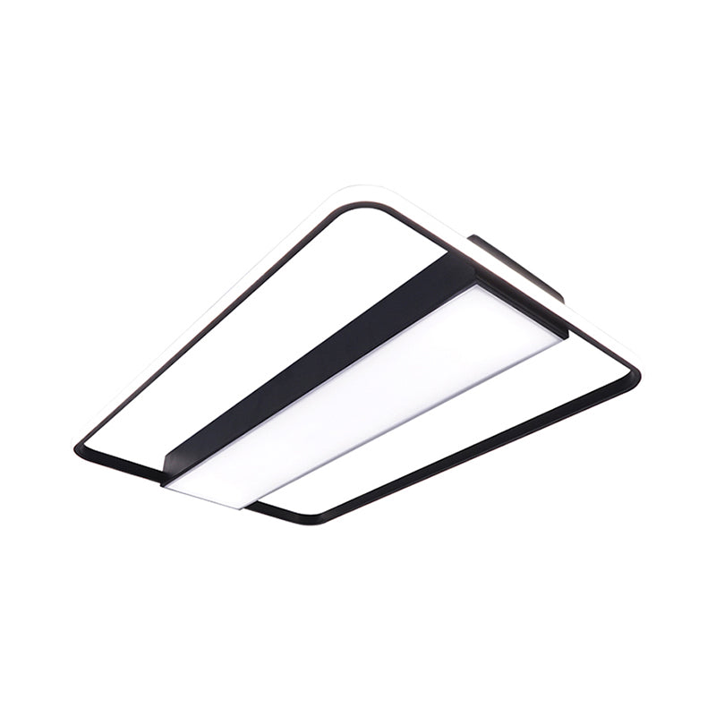 Nordic Led Rectangular Ceiling Light With Acrylic Shade - White/Black Flush Mount For Bedroom