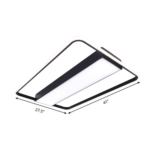 Nordic Led Rectangular Ceiling Light With Acrylic Shade - White/Black Flush Mount For Bedroom