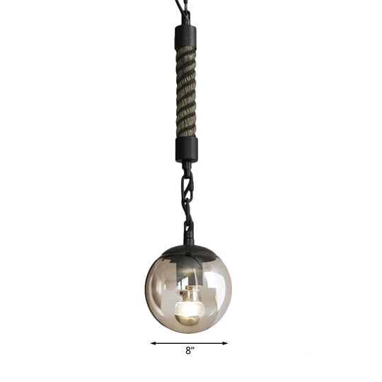 Lodge Style Black Finish Glass Pendant Light With Rope - Tan Color