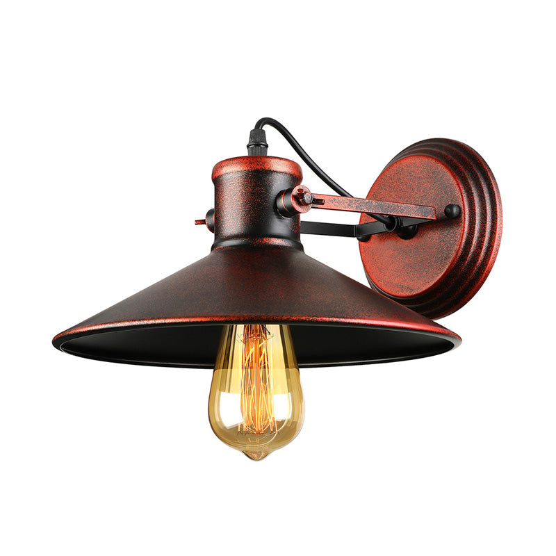 Antique Style Metallic Saucer Sconce Wall Lighting 1 Bulb Corridor Lamp In Black/Rust