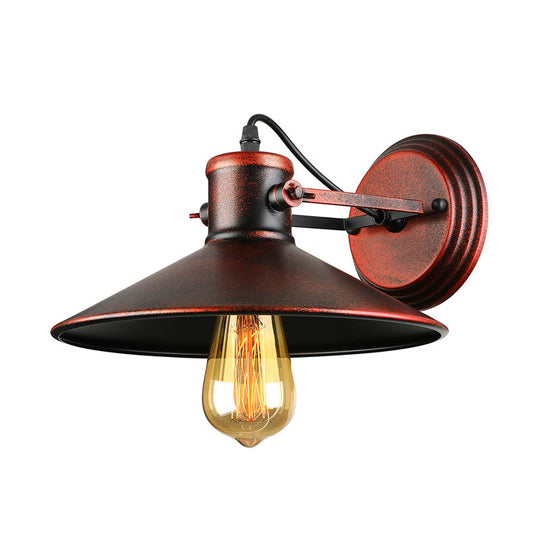 Antique Style Metallic Saucer Sconce Wall Lighting 1 Bulb Corridor Lamp In Black/Rust