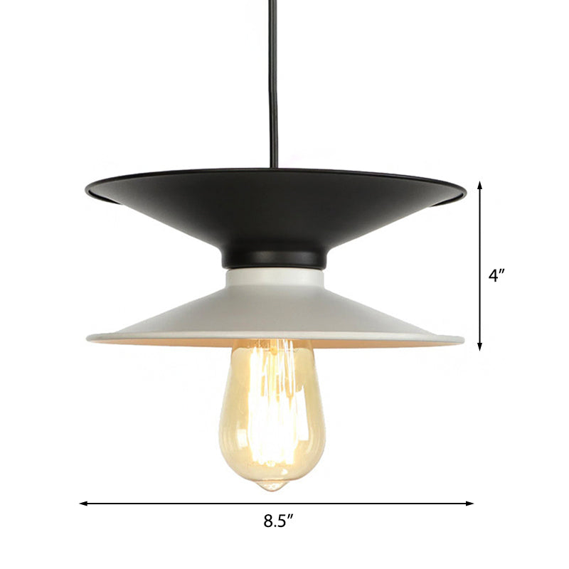 Retro Double Cone Metal Ceiling Pendant Light - Stylish 1-Light Fixture for Dining Room in Black & White