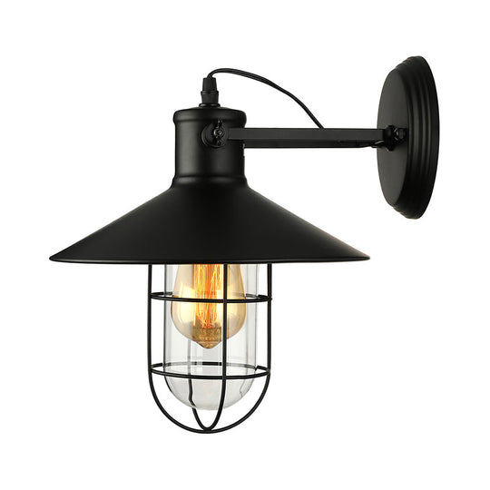 Traditional Black/Rust Caged Wall Sconce Light With Clear Glass - Ideal Coffee Shop Lighting