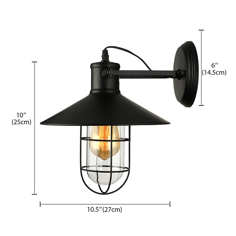 Traditional Black/Rust Caged Wall Sconce Light With Clear Glass - Ideal Coffee Shop Lighting