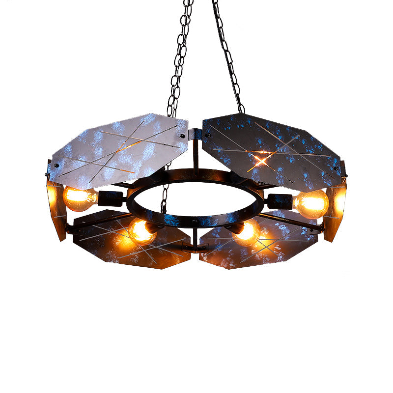 Antique Black Retro Oval Panel Chandelier For Restaurant